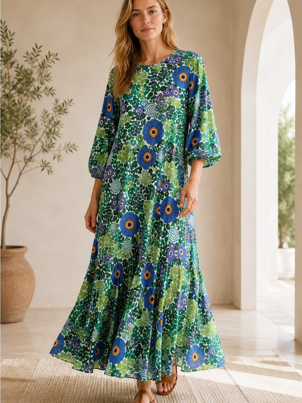 RHODE Violet Dress Wisteria Aura Blossom Floral Organic Cotton Blend Medium